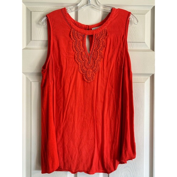 Pale Sky Tops - pale sky blouse top ORANGE plus size 1X sleeveless lace front keyhole front